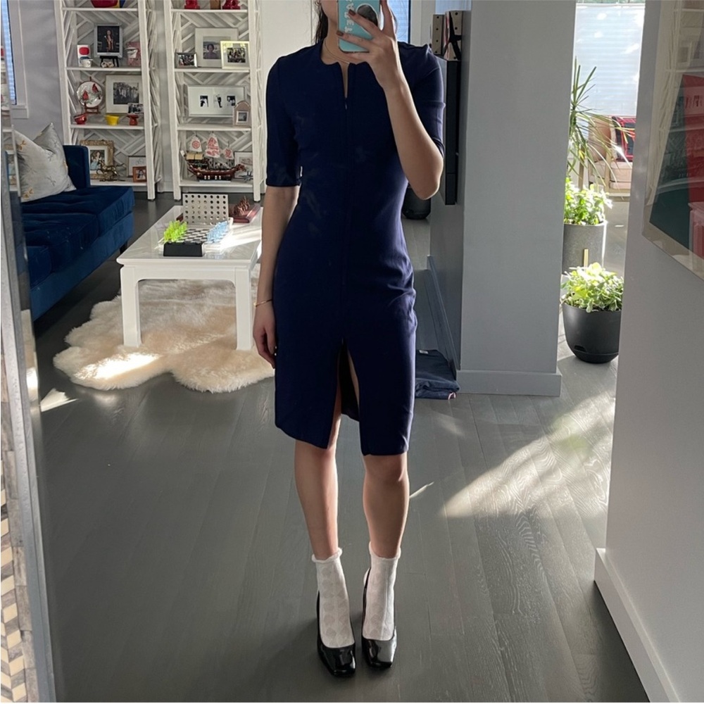 Diane Von Furstenberg Navy Sheath Dress with Front Slit